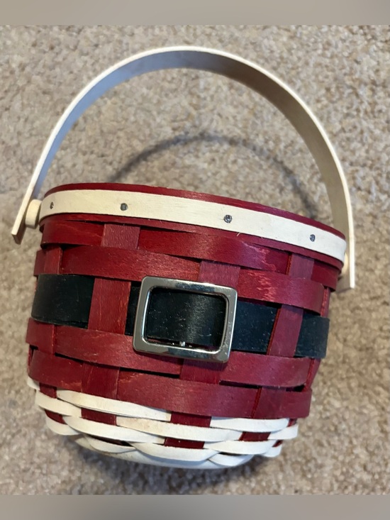 Longaberger Accessories - Longaberger Handwoven Red and White Holiday Basket with Black Accent-Santa Belly